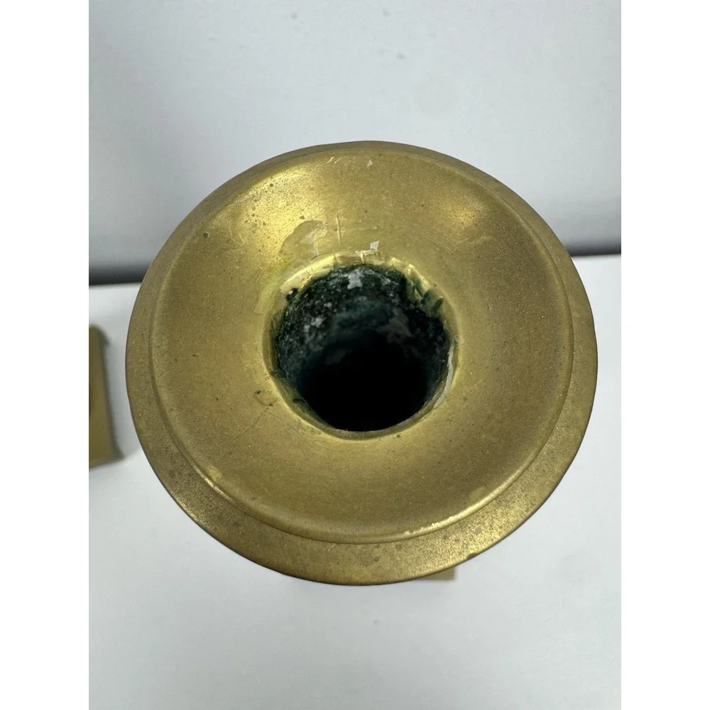 Vtg Mid Century Brass Candlesticks Pair 9.5